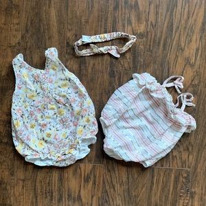 Two baby girl rompers 0-3 months never worn